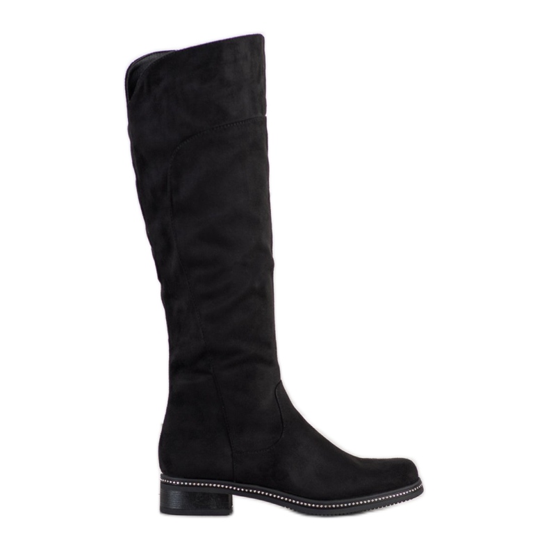 SHELOVET Black Boots With Cubic Zirconia