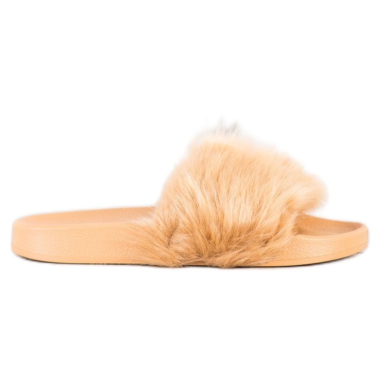 SHELOVET Rubber Slippers With Fur beige yellow SHELOVET Rubber Slippers With Fur beige yellow