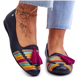 Maciejka Leather Ballerinas With Fringes Navy Blue 04016-17