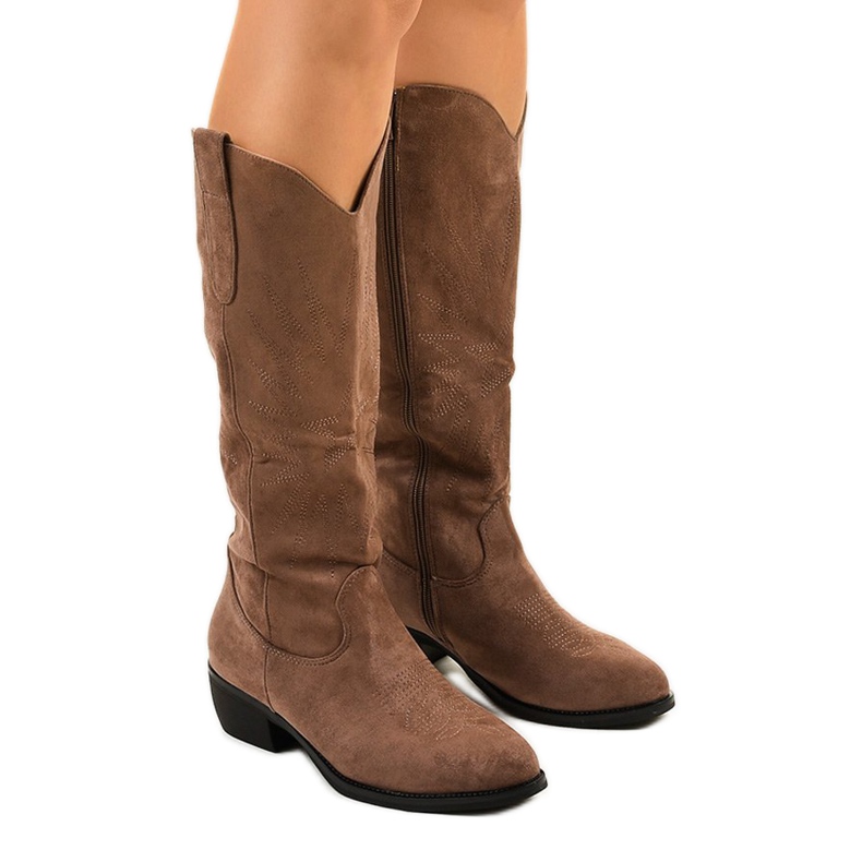Khaki suede high Evelralla cowboy boots green Khaki suede high Evelralla cowboy boots green