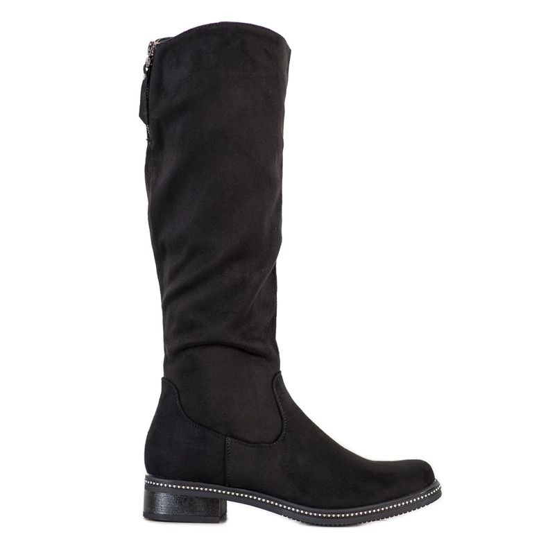 SHELOVET Black high boots with cubic zirconia