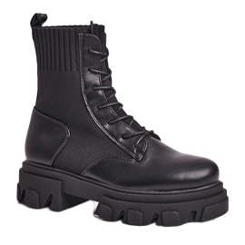 SEA Women's Lace-up Boots With A Sock NS156 Black My Need