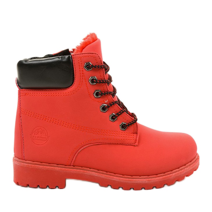 red lace hiking boots