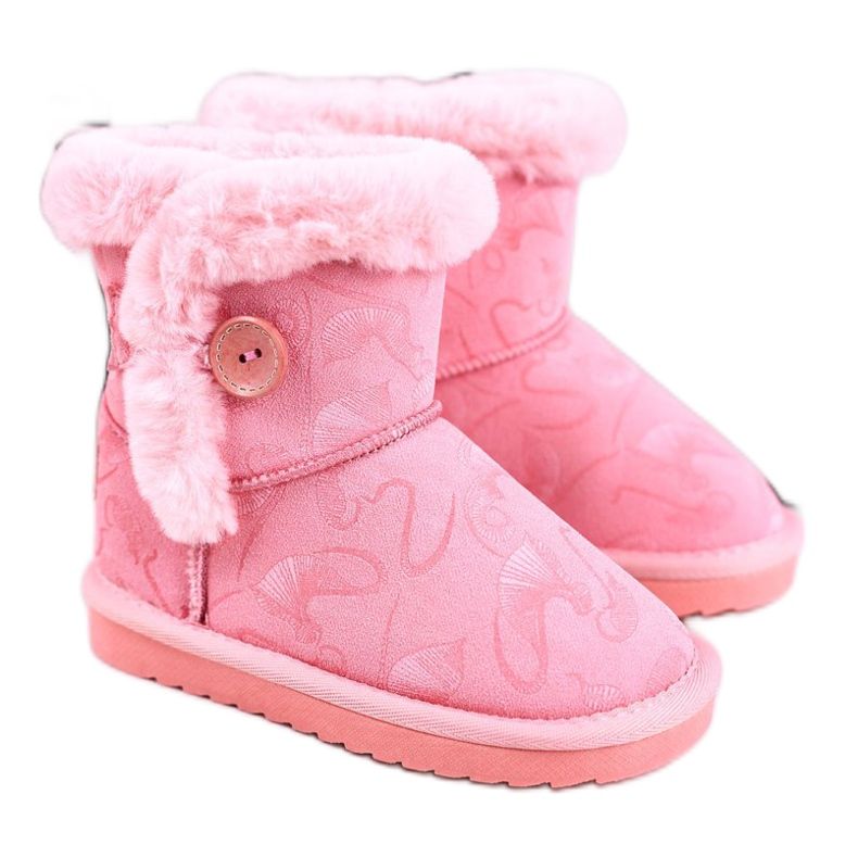 Apawwa Children's Snow Boots With Fur And Button Pink Kawai
