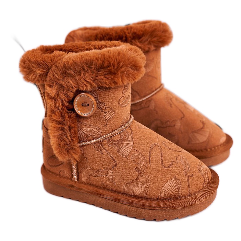 Apawwa Children's Snow Boots With Fur And Button Brown Kawai