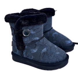 Apawwa Children's Snow Boots With Fur And Button Navy Blue Kawai