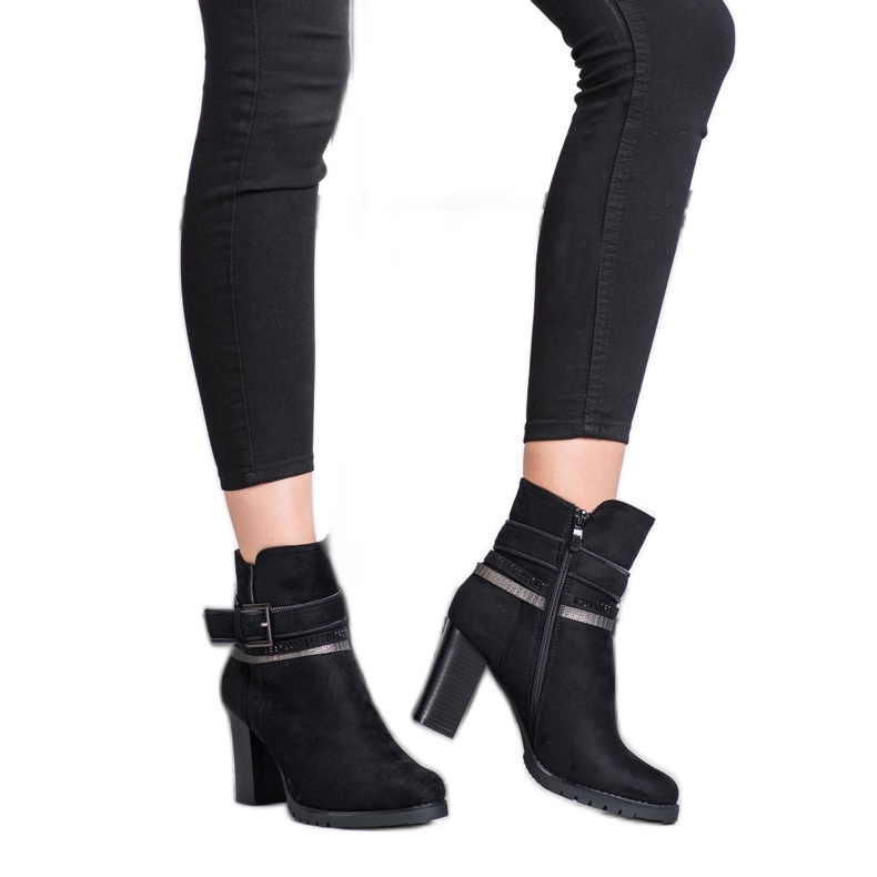 Queentina Elegant Suede Booties black silver