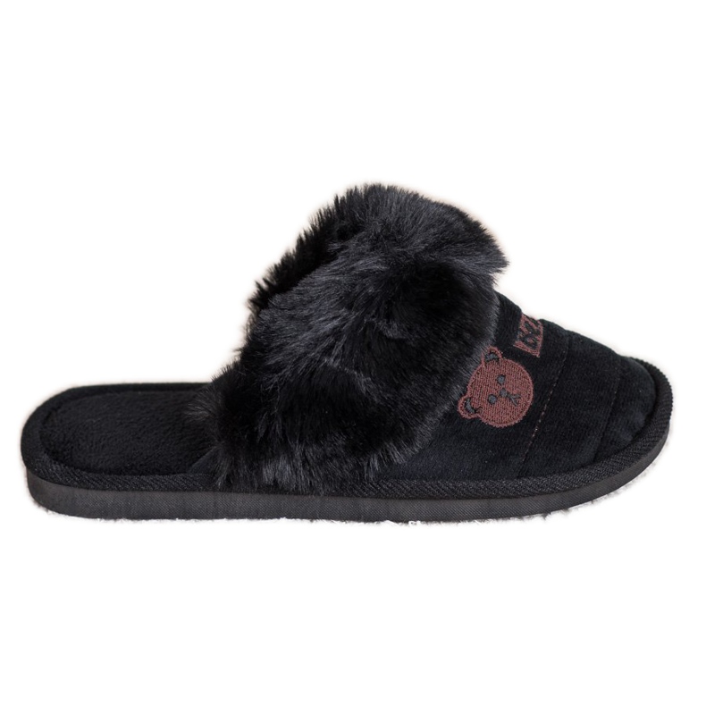 Bona Slippers With Bear Fur black Bona Slippers With Bear Fur black