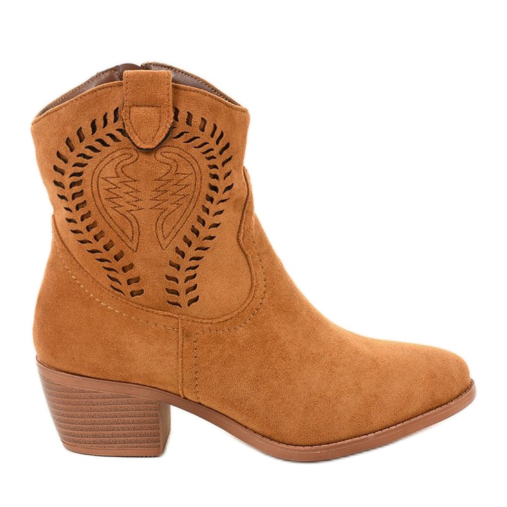 Brown suede cowboy boots with an Allocation zipper
