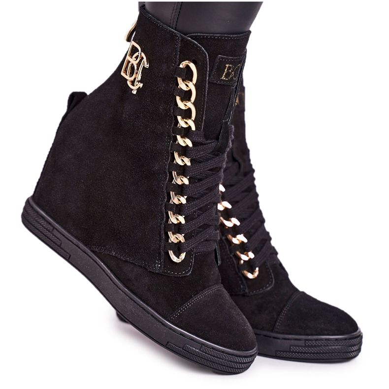 Women's Suede Sneakers BOOCI 2222/066 / with Gold Chain Black