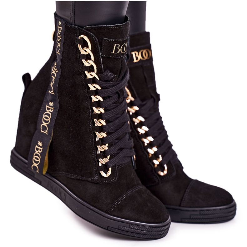 Women's Suede Sneakers With A Ribbon BOOCI 2222/543 / z Black Women's Suede Sneakers With A Ribbon BOOCI 2222/543 / z Black