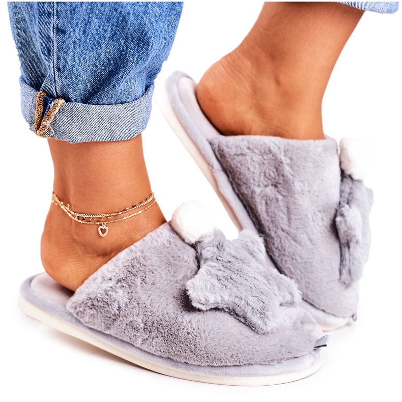 Women's Slippers With Fur And Star Gray Night-Night grey