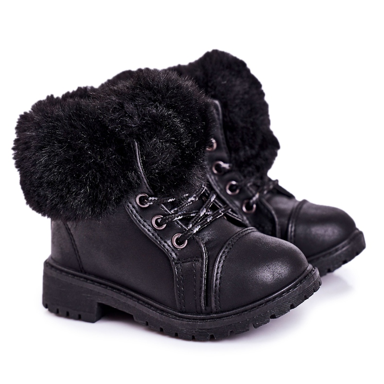 Children's Warm Trappers With Fur Black Nella