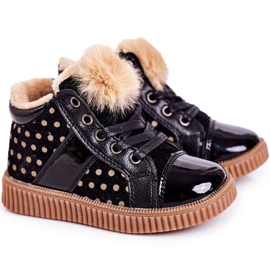 Linshi Children's Warm Boots Sneakers In Polka Dots Black Anastasia