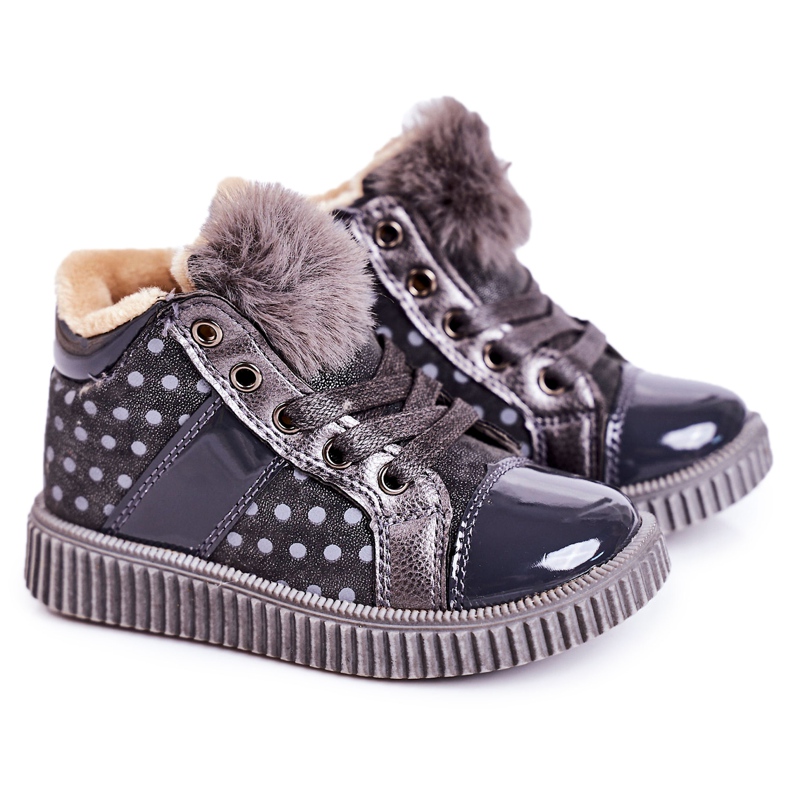 PL1 Children's Warm Boots Sneakers In Polka Dots Gray Anastasia grey