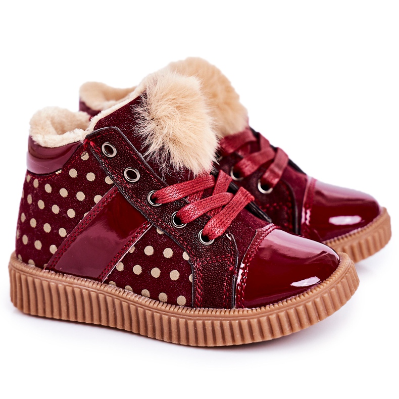 PL1 Children's Warm Boots Sneakers In Polka Dots Red Anastasia