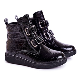 Linshi Children's Warm Boots Lacquered Black Animal Pattern Maya