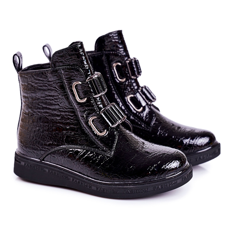 PL1 Children's Warm Boots Lacquered Black Animal Pattern Maya