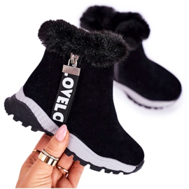 Linshi Children's Warm Snow Boots With Fur Black Love-Love