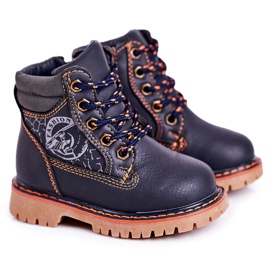 Linshi Children's Warm Boots Trappers On A Rubber Sole Navy Blue Bobby orange