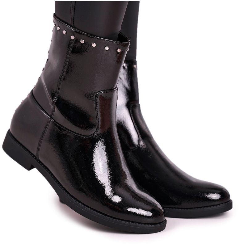 Women's Black Warm Lacquered Boots with jets, Performance