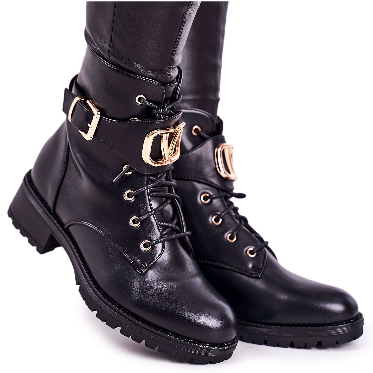 SEA Women s Warm Boots Workers Gold Buckle Black Vera