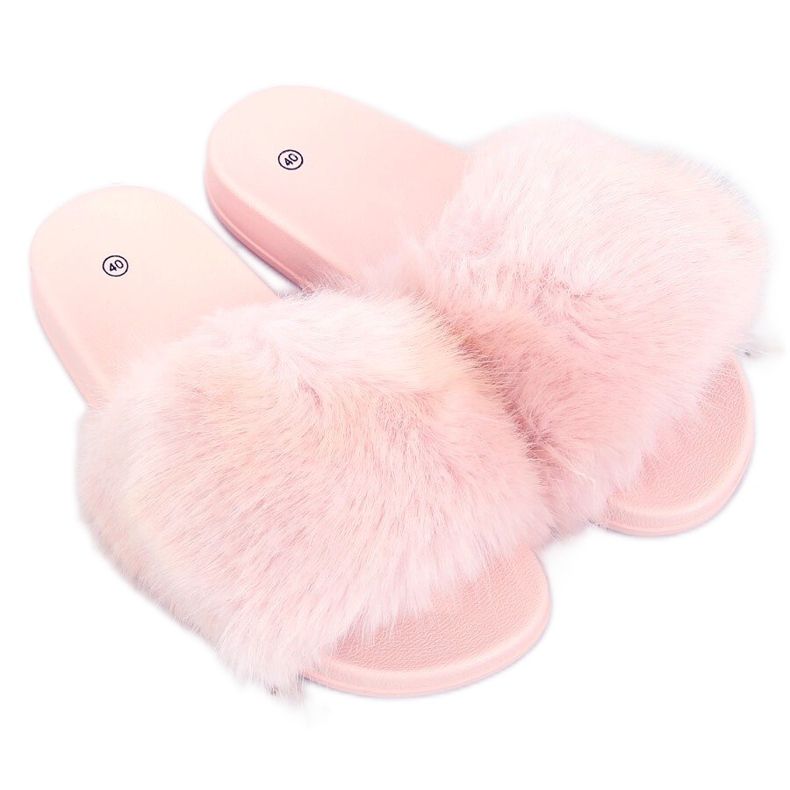 Slippers with fur light pink CK107P L.PINK