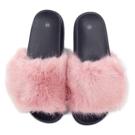 Slippers with fur dirty pink CK107P D.PINK