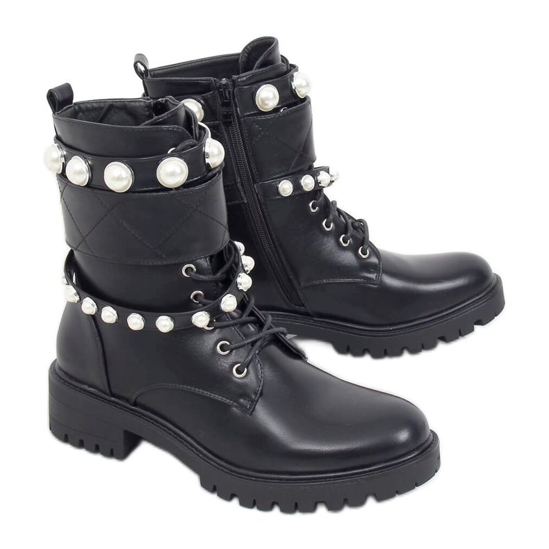 Black boots with pearls NC1065 Black