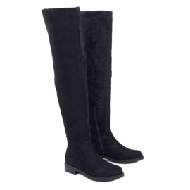 Over-the-knee boots with flat heels black K-99120-1 Black Fabric