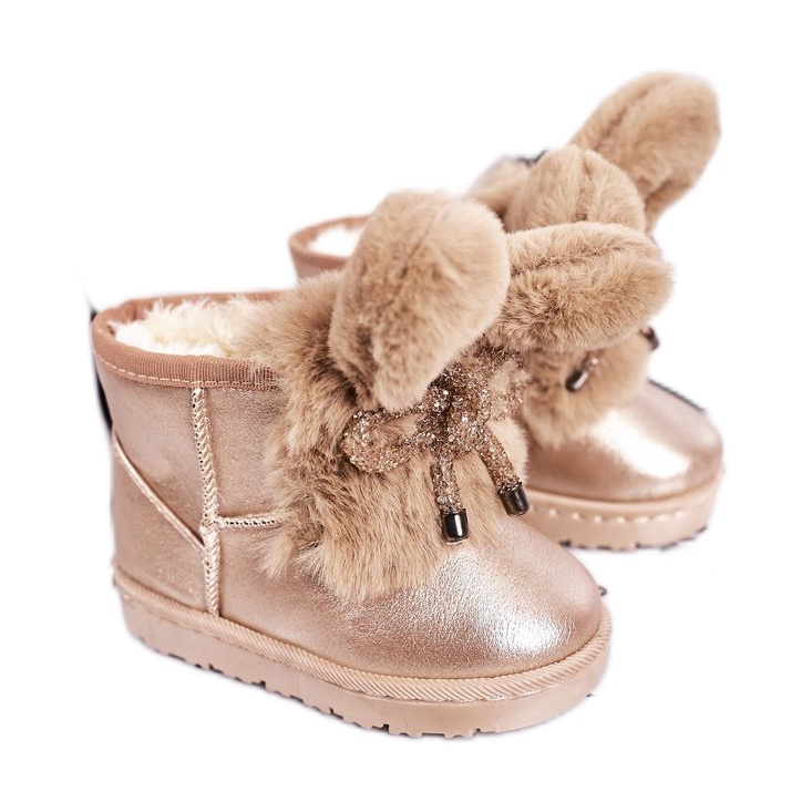 Children's Snow Boots With Fur With Ears Pink Gold Bunny golden Children's Snow Boots With Fur With Ears Pink Gold Bunny golden
