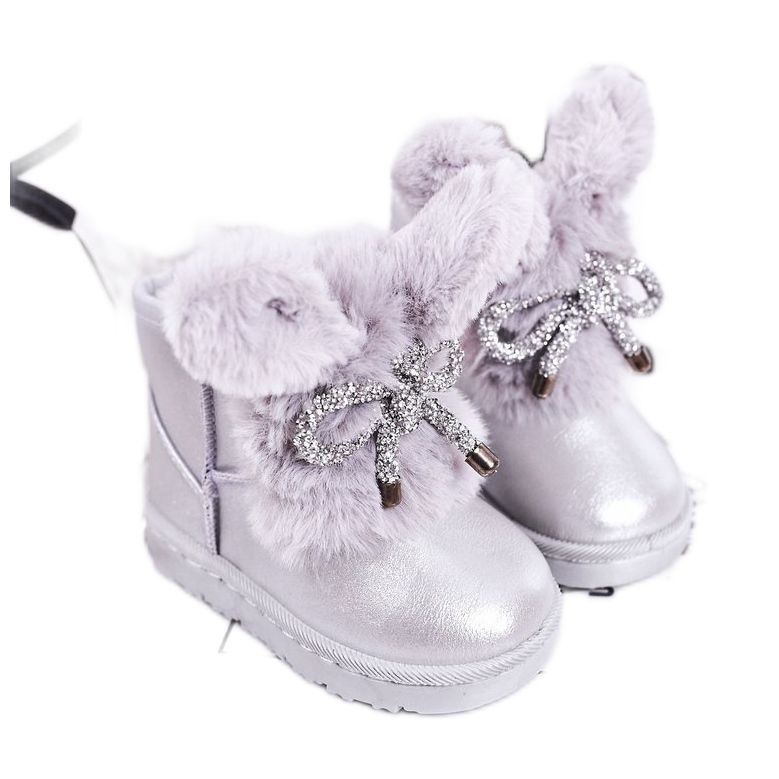 Children's Snow Boots With Fur With Ears Silver Bunny