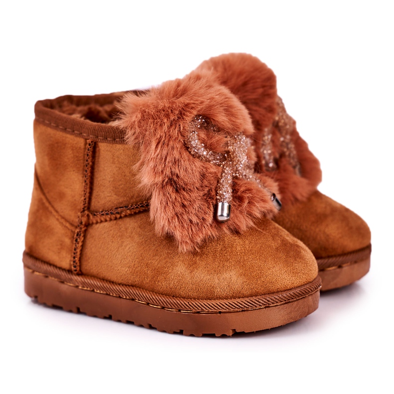 Children's Warm Snow Boots with Fur Suede Caramel Amelia brown