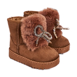 Children's Warm Snow Boots with Fur Suede Caramel Amelia brown