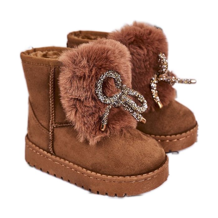 Children's Warm Snow Boots with Fur Suede Caramel Amelia brown