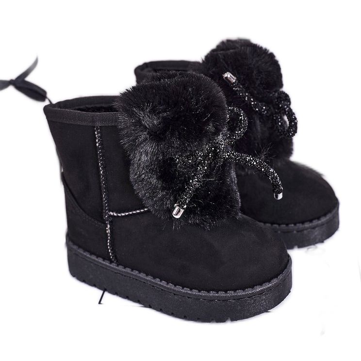 Children's Black Snow Boots with Fur Suede Amelia