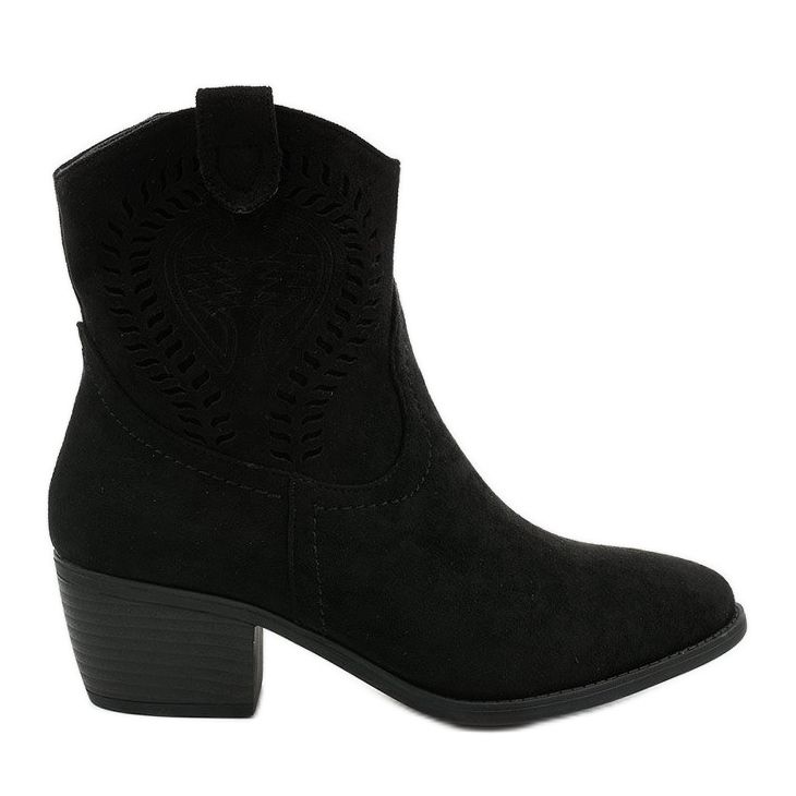 Black suede cowboy boots with an Allocation zipper
