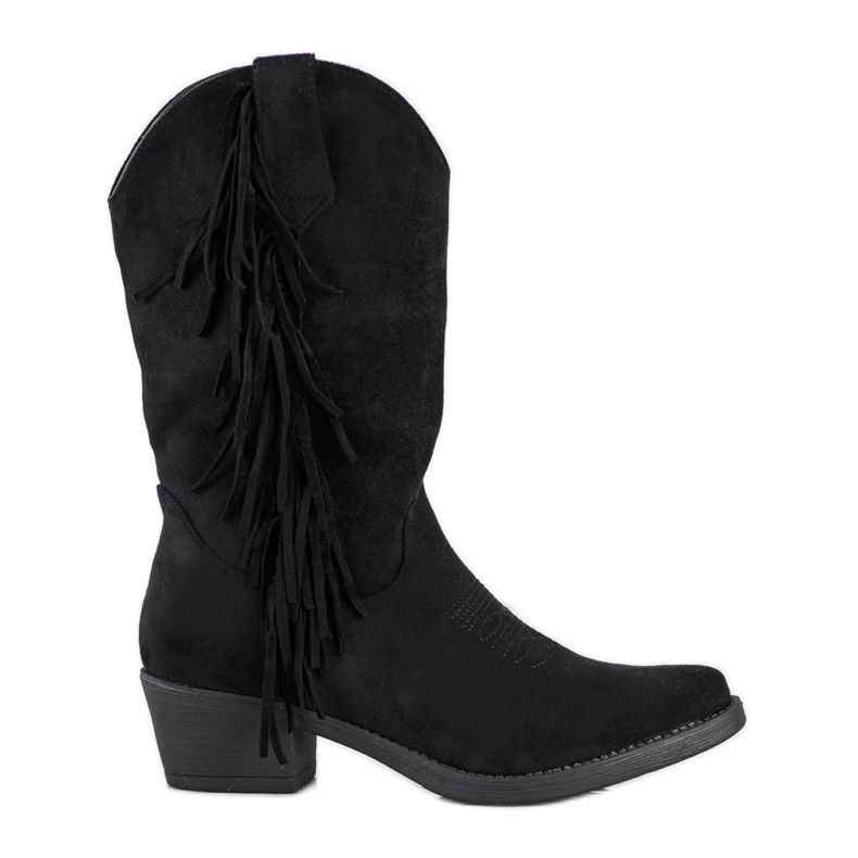 Diamantique Fringed cowboy boots black