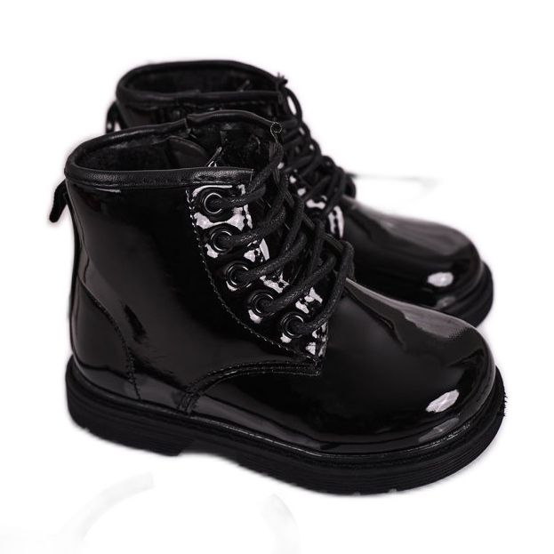 FRROCK Children's Boots Warm Lacquered Boots Black Ammy