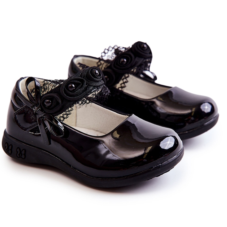 Apawwa Children's ballerinas with Velcro With Lace Black Evelyn