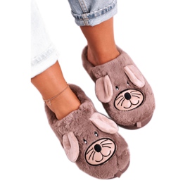 JOMIX Women's Beige Fur Mice Slippers Home Sweet Home brown JOMIX Women's Beige Fur Mice Slippers Home Sweet Home brown