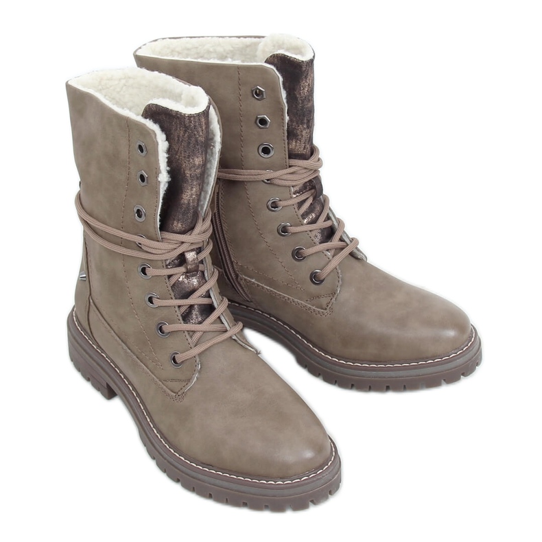 Lace-up workers dark beige 4667 Khaki