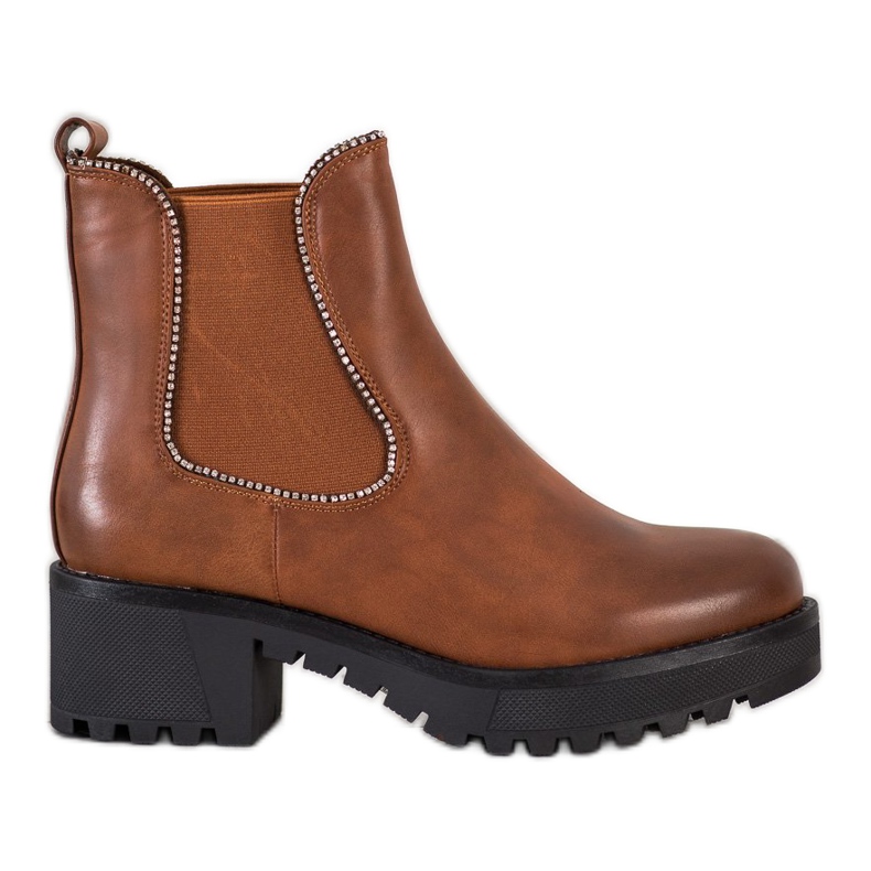 SHELOVET Chelsea boots with cubic zirconia brown