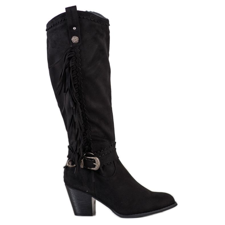 Diamantique Fringed cowboy boots black