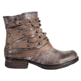 Queentina Comfortable boots with decorations grey