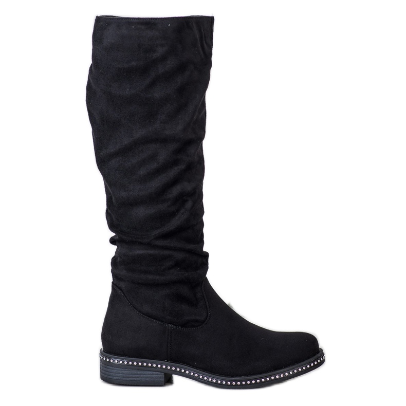 SHELOVET Suede Boots With Cubic Zirconia black