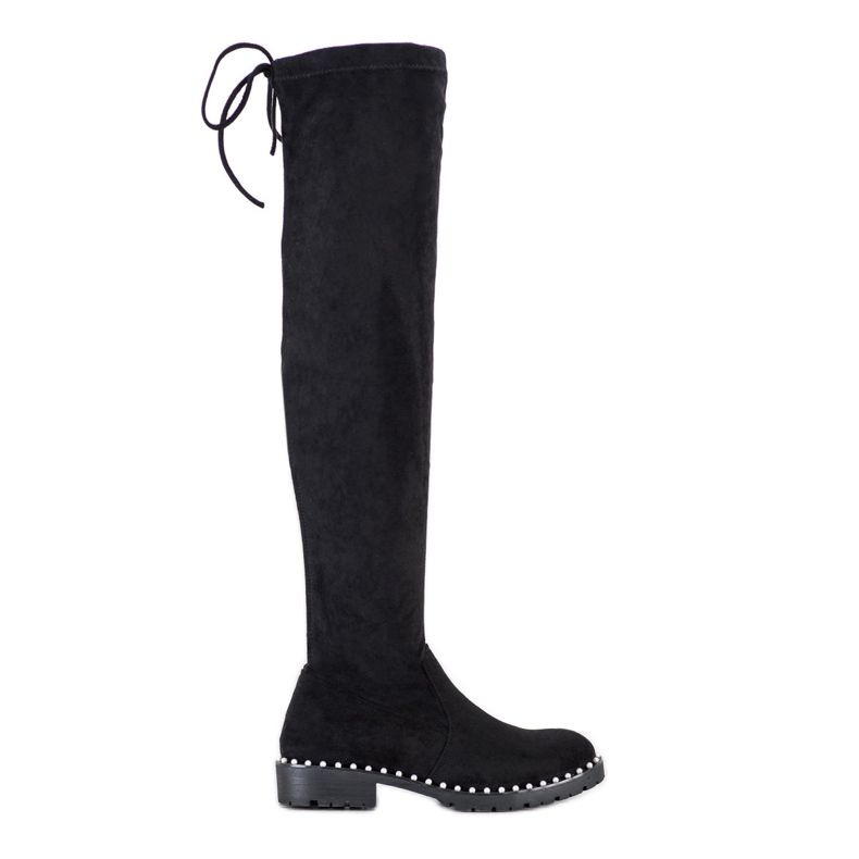 SHELOVET Over-the-knee boots with pearls black