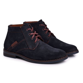 Men's leather boots Bednarek Navy blue boots brown