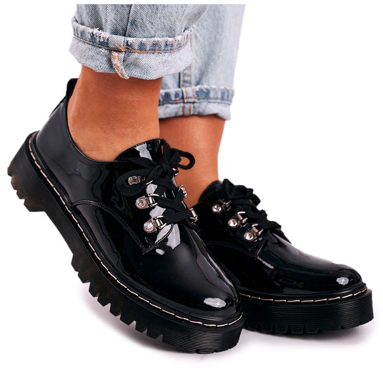 S.Barski Women's Oxfords Shoes On The Platform S. Barski HX15 Lacquered Black