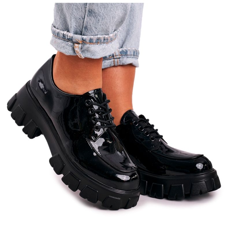 S.Barski Women's Oxfords Shoes On The Massive Platform S. Barski HX23 Lacquered Black